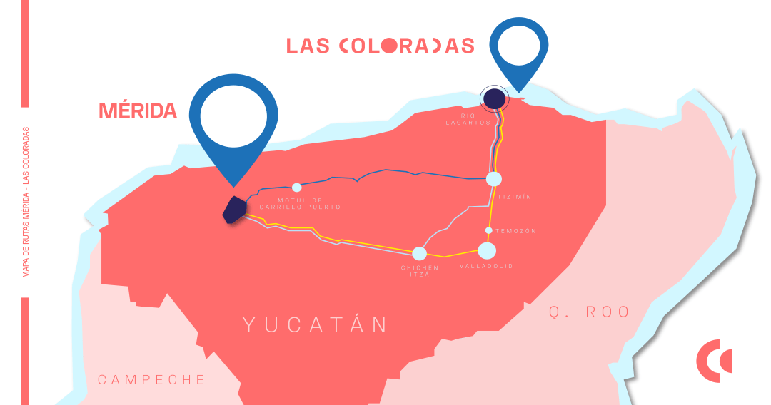 Mapa ruta Mérida a Las Coloradas